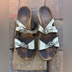 Naot double strap gold wedge sandal